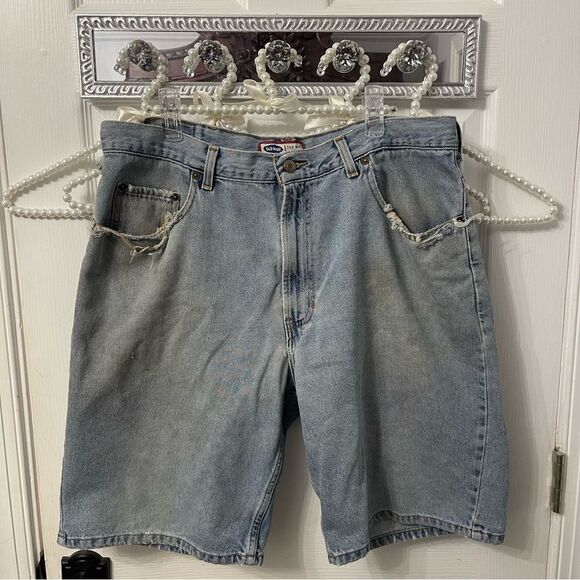 Vintage Farm Worn Ratty Old Navy Blue Jean Shorts - Picture 1 of 13